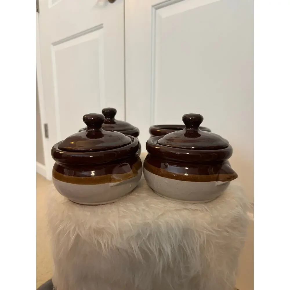 Set of 4 vintage stoneware French onion soup bowls